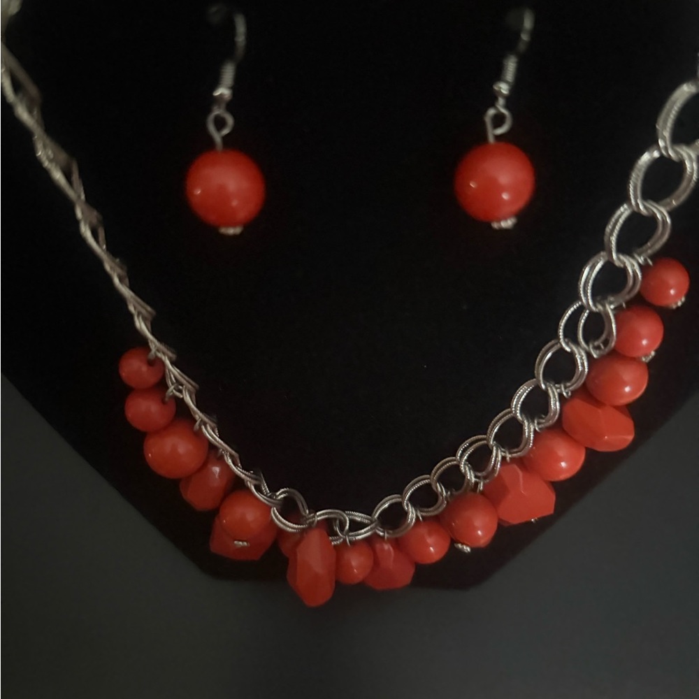 Paparazzi Red and Silver Necklace Set with Vibrant Beads
